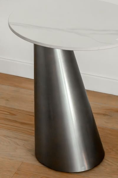 VLHOME ronde zilver bijzettafel 45⌀ x 53H Metalen poot, Keramische bovenkant