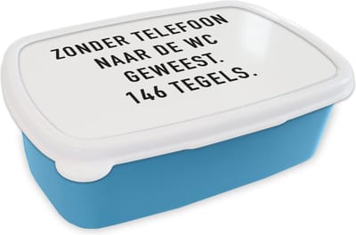 Broodtrommel Blauw - Lunchbox - Brooddoos - Spreuken - Quotes - Zonder telefoon naar de wc geweest. 146 tegels. - Telefoon - 18x12x6 cm - Kinderen - Jongen