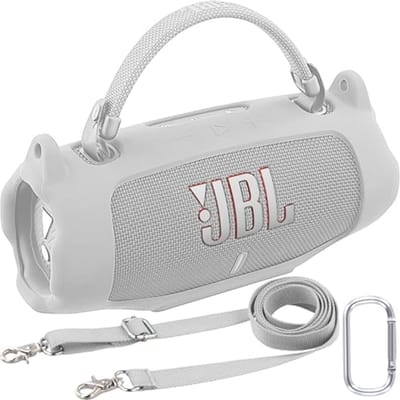 Siliconen Beschermhoes voor Draagbare Bluetooth Luidspreker met Afneembare Riem en Haak - Wit