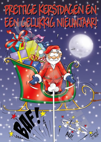 KERSTKAART ansichtkaart 50 stuks - Kerstman in arrenslee