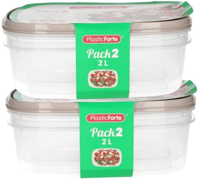 Plasticforte Vershoudbakjes - 4x stuks - 2 liter - herbruikbaar - transparant/beige - kunststof - magnetron - vriezer