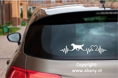 Flatcoated retriever 3 x – autosticker - sticker voor raam auto deur muur laptop - heartbeat - rashondensticker - hondenlijn – hondenriem - Doglove - Abany quality design