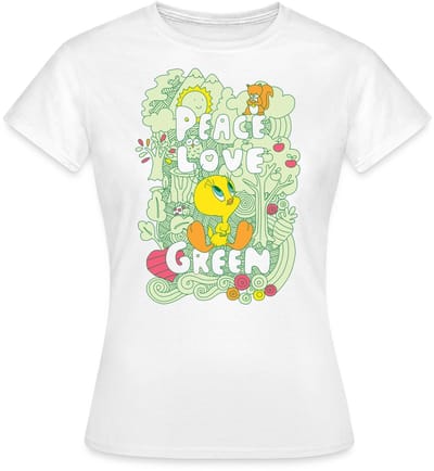 Looney Tunes Tweety Peace Love Green Design T-Shirt Dames