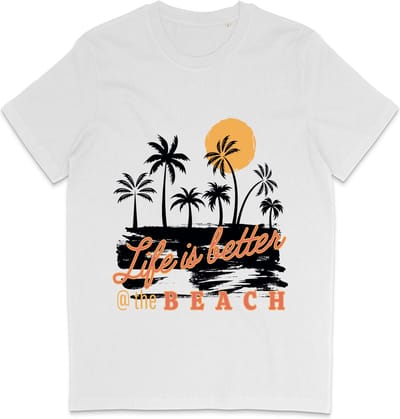 Heren en Dames T Shirt - Zomer - Life Is Better at the Beach - Wit - XS