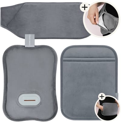 STAUS&BACH Bellune - Elektrische kruik met hoes - Warmwaterkruik met 3 warmtestanden (50°C tot 65°C) - 2 tot 10 uur Warm - Warmtekruik voor baby - Buikverwarmer, nekverwarmer en rugverwarmer - Menstruatie warmteband - Grijs