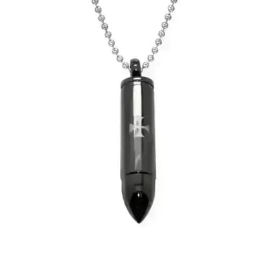 Aramat Jewels | Gedenkhangers | Ashanger Bullet Kogel RVS – Meerdere Kleuren & Modellen Stoer Gedenksieraad | Zwart-kruis-5x1cm | |15mm | Staal | Volwassenen | Verkleurd niet