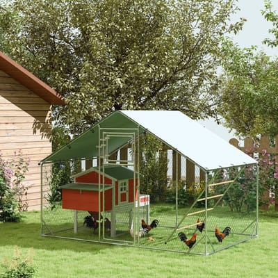MODFU - Kippenren - Met Voerluik En Zitstokken - Voor Buiten - Gegalvaniseerd Staal En Polyester - Zilver - 300 X 200 X 195 Cm