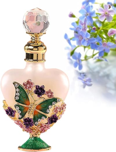 Elegante 10ml Glazen Parfumfles met Emaillering en Kristallen Vlinder en Bloemen, Navulbare en Herbruikbare Fles voor Thuisgebruik en Decoratie