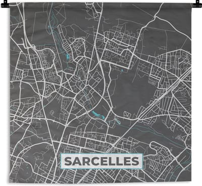 Wandkleed - Wanddoek - Sarcelles - Frankrijk - Kaart - Stadskaart - Plattegrond - 180x180 cm - Wandtapijt