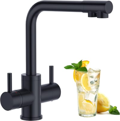 Keukenmengkraan met Dubbele Handgreep, Ideaal voor Drinkwater, Osmose en Waterfilters, Roestvrij Staal en Zwart Design
