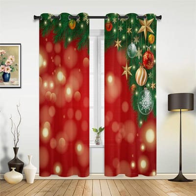 3D Kerst Oude Man Gordijn Cadeau Wit Rood Bellen Woonkamer Kinderkamer Raam Decoratieve Gordijnen 2 Panelen 50W130H(CM)X2PCS&Hook