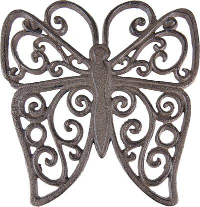 Clayre & Eef Onderzetters Pannen Vlinder 18x19x2 cm Bruin Ijzer Pannenonderzetter
