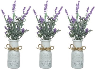 Lavendel kunstplant - 6x stuks - in witte pot - lila paars - H32 cm - lavandula