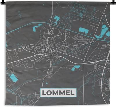 Wandkleed - Wanddoek - Stadskaart – Grijs - Kaart – Lommel – België – Plattegrond - 180x180 cm - Wandtapijt