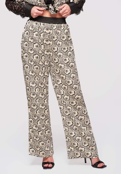 OMBRE Broek - Loose Fit - Printopdruk - Broek Beige M/L