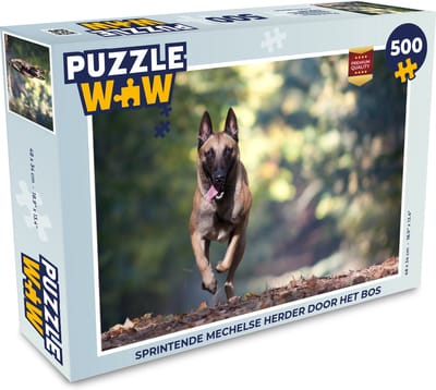 Puzzel Sprintende Mechelse Herder door het bos - Legpuzzel - Puzzel 500 stukjes