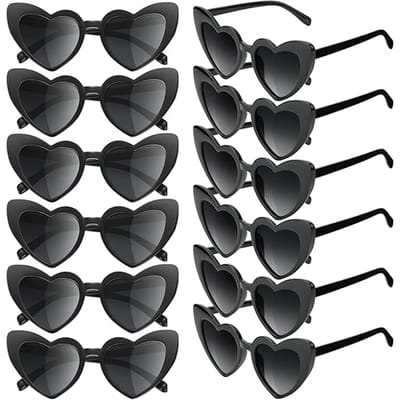 12 paar hartvormige zonnebrillen geschikt voor dames Kleur Hartvormige Brillen Halloween Feest Bedankje Kerstdecoraties black