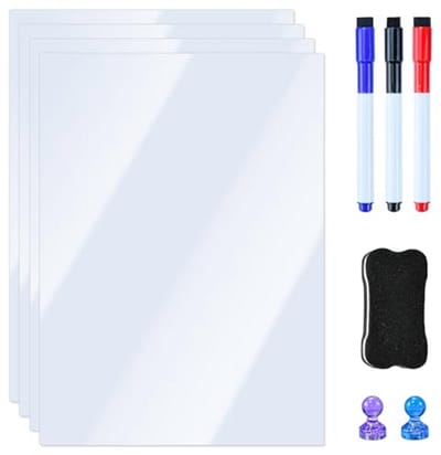 VGECEE Magnetisch whiteboard, A4, magneetbord, magneetfolie, koelkast, zelfklevend, whiteboardfolie, magnetische whiteboardstickers, met markeersponsmagneten voor thuis, school