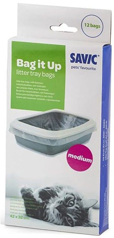 SAVIC Bag It Up - kattenbakzakken 12 st medium - max 42 x 32 cm - 30% gerecycleerd plastiek