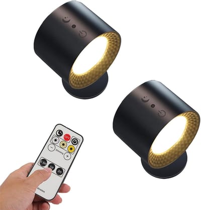 Set van 2 Op afstand bedienbare magnetische aanraakwandlamp,wandlamp, LED-wandspots, 3 helderheidsniveaus, 3 kleurtemperaturen, met USB-oplaadpoort
