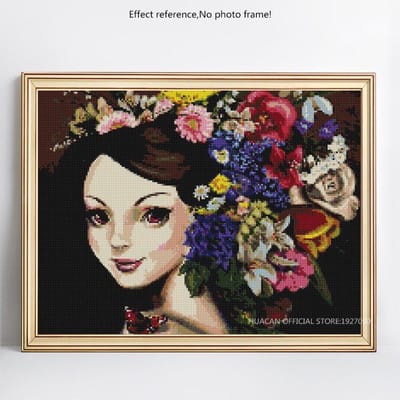 Stitch steentjes mozaïek vrouw en bloem 5D DIY Diamond schilderij portret borduurwerk 20X30CM beige