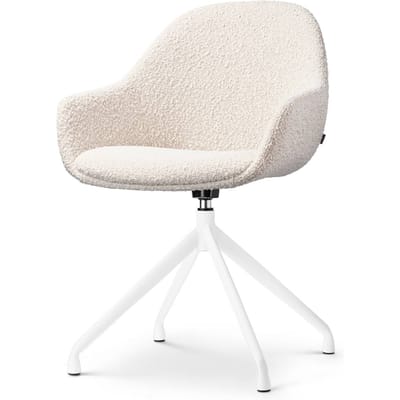 Nolon Nola-Mae Eetkamerstoel Draaibaar Bouclé Beige - met Armleuning - Stof - Wit Onderstel - Design - Scandinavisch - Comfortabel