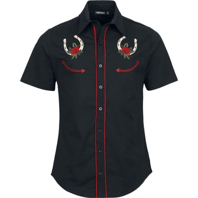 Jawbreaker - Rockabilly Shirt met korte mouwen - Lucky Western Overhemd - M - voor Mannen - zwart