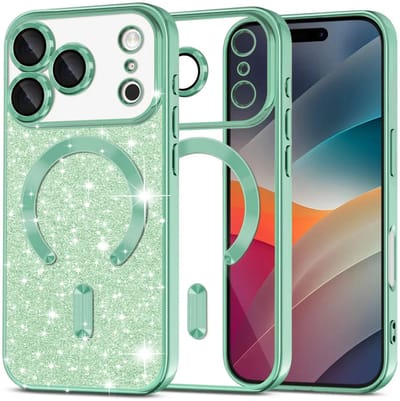 Hoesje geschikt voor Apple iPhone 17 Pro Max - Techsuit Luxury Glitter Back Cover - Geschikt voor MagSafe - Lichtgroen