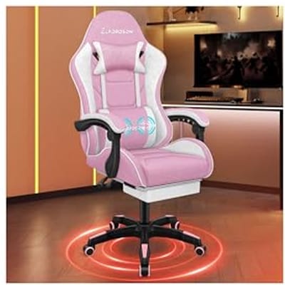 Gamingstoel met Massage en Ergonomisch Ontwerp - Verstelbare Roze Racer Stoel met Voetensteun