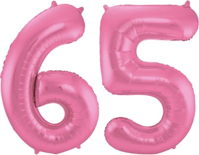 Folat Verjaardag Leeftijd folieballon - 65 jaar - roze - 86 cm - cijferballon groot