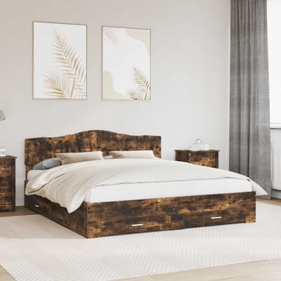 vidaXL - Bedframe - met - lade - Rook - Eiken - 200 - x - 200 - cm - Bewerkt - hout