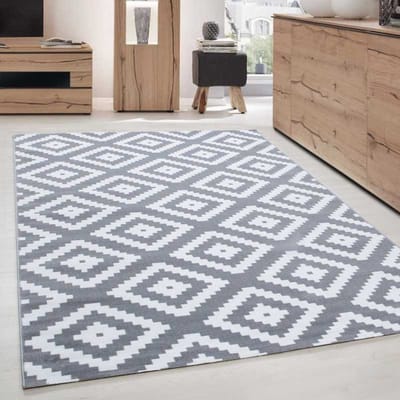 Modern design vloerkleed voor de woonkamer, elegant, kortpolig, grijs en wit. 120x170 cm