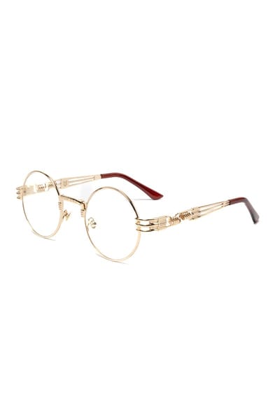 KIMU® Ronde Bril Steampunk Heren - Goud Montuur Rond - Heldere Glazen Zonder Sterkte - Gouden Zonnebril - Sinterklaas Retro Hippie Uv Festival
