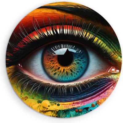 Saammp Muurcirkel Hout - Kleurrijk oog - Vrouw - abstract - Ø 90 - Wandcirkel - Wanddecoratie Cirkel - Muurdecoratie Woonkamer - Slaapkamer decoratie - Rond Schilderij