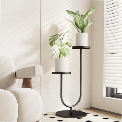 Sierra, Plantenstandaard Hoge Getrapte Binnen voor Kamerplanten 2 Pots Hoek Plantenstandaard Zwart Metalen Plantenrek voor Woonkamer Slaapkamer Decor