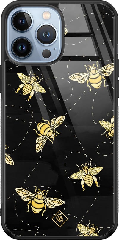 Casimoda® hoesje - Geschikt voor iPhone 13 Pro Max - Bee Yourself - Luxe Hard Case Zwart - Backcover telefoonhoesje - Zwart