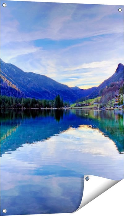 Gards Tuinposter Meer met Weerkaatsing in de Bergen - 60x90 cm - Tuindoek - Tuindecoratie - Wanddecoratie buiten - Tuinschilderij