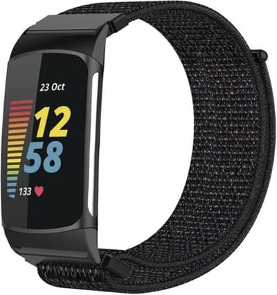 Nylon Smartwatch Bandje – Geschikt voor Fitbit Charge 5 / Fitbit Charge 6 – Zwart – Strap-it Horlogeband - Polsband - Armband – Ademend - Duurzaam - Verstelbaar - Comfortabel
