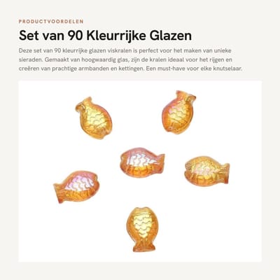 Dailygoods- Glazen Kralen 90 Stuks - Viskralen - Losse Kralen met Gat - Spacer-Kralen voor Sieraden - Knutselkralen - Afmeting 10 x 14 mm - Sieradenkralen