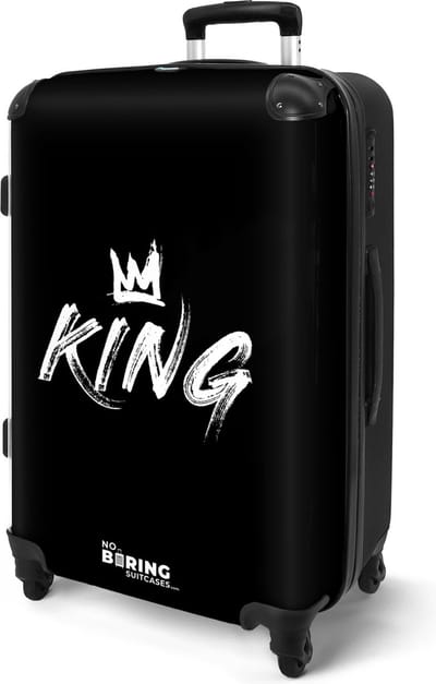 NoBoringSuitcases.com® - Koffer groot - Rolkoffer lichtgewicht - 'King' en kroon geschreven in graffiti stijl - Reiskoffer met 4 wielen - Medium valies - Grote trolley XL - 20 kg bagage - Bagagekoffer middelgroot voor reizen