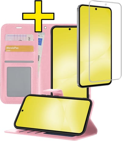 Hoesje - Met Screenprotector - Geschikt voor Samsung Galaxy A56 - Luxe Pasjeshouder - Bookcase Portemonee - Flip Case - Kunstleer Book Case - Flipcase - Book Cover - Walletcase - Portemonneehoes - Telefoonhoesjes - Lichtroze