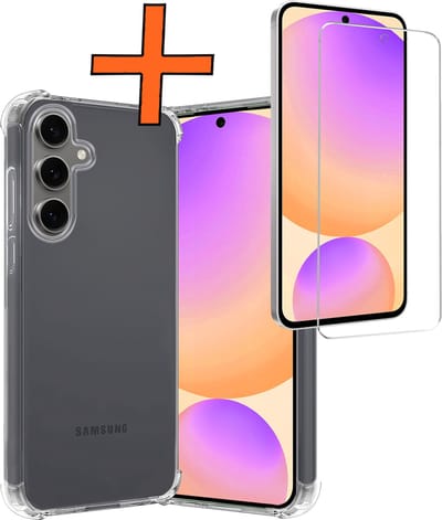 Hoes - Met Screenprotector - Geschikt voor Samsung Galaxy S24 FE - Sterk & Shockproof - Siliconen Case - Back Cover - Telefoon Hoes - Shock Proof - Transparant