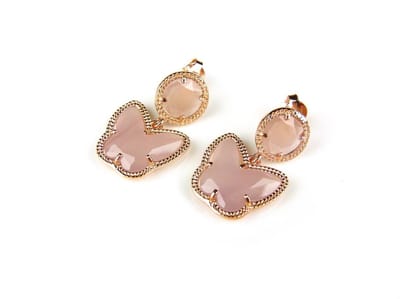 Zilveren oorringen oorbellen roos goud verguld Model Butterfly met roze stenen