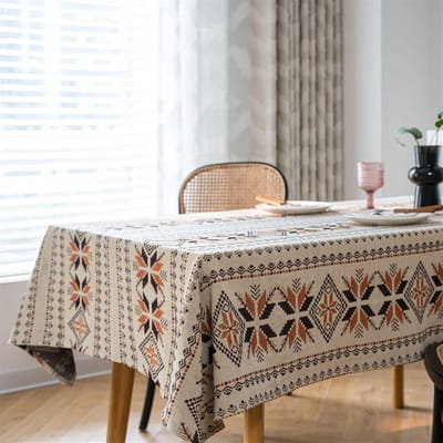 Katoenen Linnen Tafelkleed - Jacquard Tafelkleed - Eettafel Decoratie - Bohemian Patroon - 140x250cm - Bruin