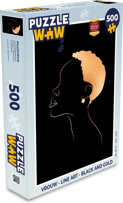 Puzzel Vrouw - Line art - Black and gold - Legpuzzel - Puzzel 500 stukjes