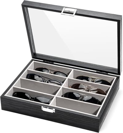 8 Slots Houten Zonnebril Organizer voor Mannen en Vrouwen, Multifunctionele Opbergdoos voor Zonnebrillen en Brillen - Zwart, Ideaal voor Thuis en Reizen