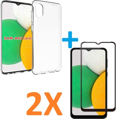 Silicone hoesje transparant met 2 Pack Full Tempered glas Screen Protector Geschikt voor: Samsung Galaxy A03 Core