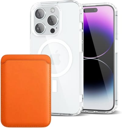Shockproof Anti Shock Back Cover Hoesje Compatibel met MagSafe Geschikt voor: Apple iPhone 13 Pro met Magnetische Pasjeshouder - Oranje