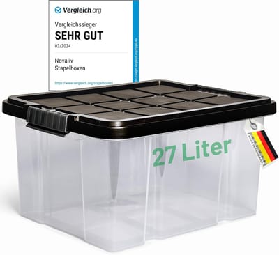 Novaliv opbergdoos met deksel 27L antraciet Nestbare stapelbare kunststof doos met clipsluiting Eurobox kunststof doos BPA-vrij 46,5x36,5x24 cm