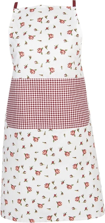 Clayre & Eef Keukenschort 70x85 cm Rood Wit Katoen Rozen BBQ Schort